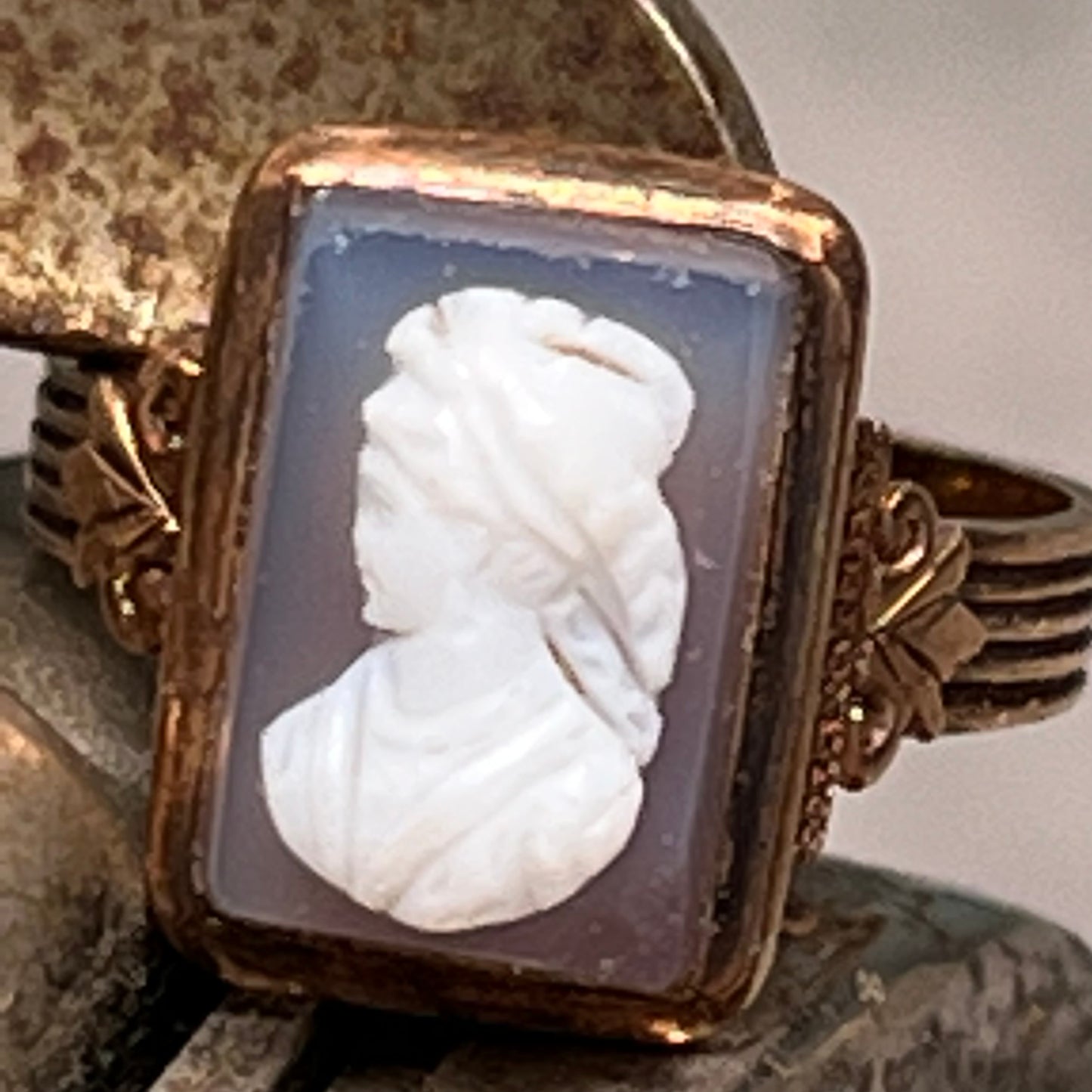 Victorian 14K Rose Gold High Mount Cameo RIng Size 5.5