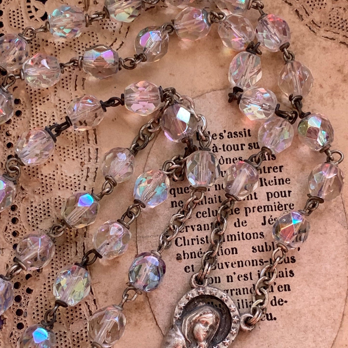 Vintage Italian Multi Faceted Glass Bead Rosary - Lady Slippers