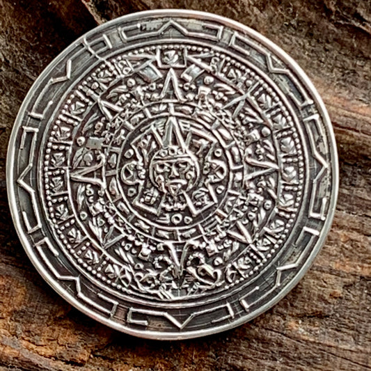 Vintage Sterling Silver Taxco Mexico Mayan Aztec Calendar Brooch Pin Pendant
